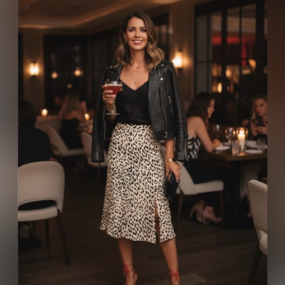 Alice + Olivia Leopard Print Midi Skirt
